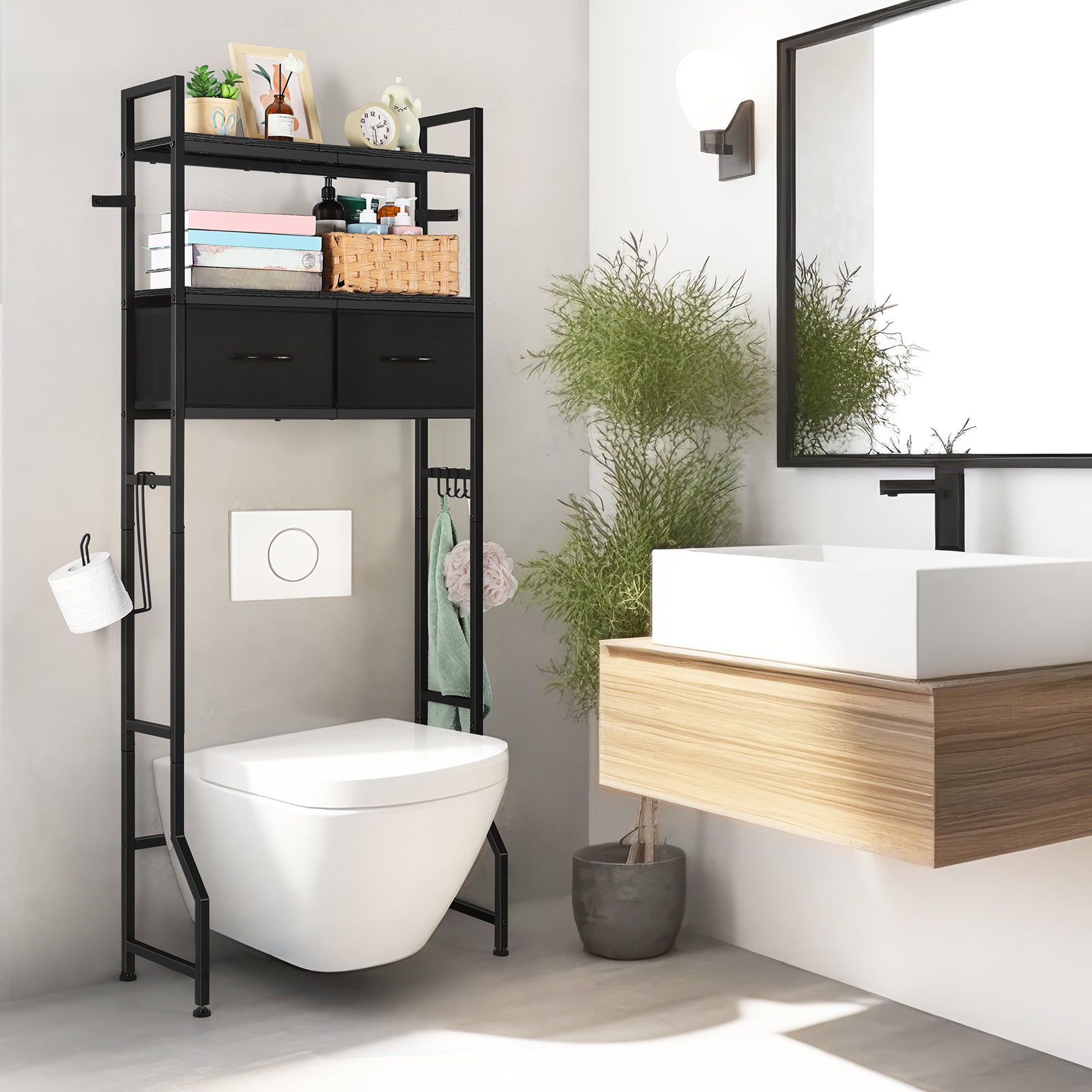 Over The Toilet Storage Cabinet - Freestanding Bathroom Organizer with Drawer