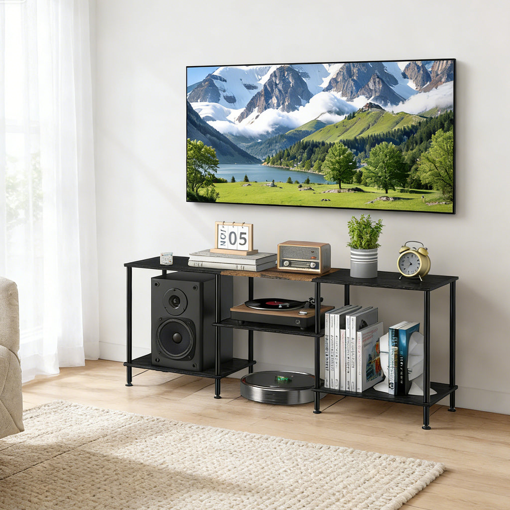 50" Minimalist Entertainment Center | Modern Black TV Stand with Integrated Storage
