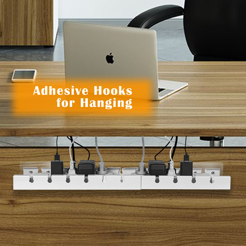 2 Pack Extendable Under Desk Cable Management Tray - No Drill Cord Organizer with Clamps