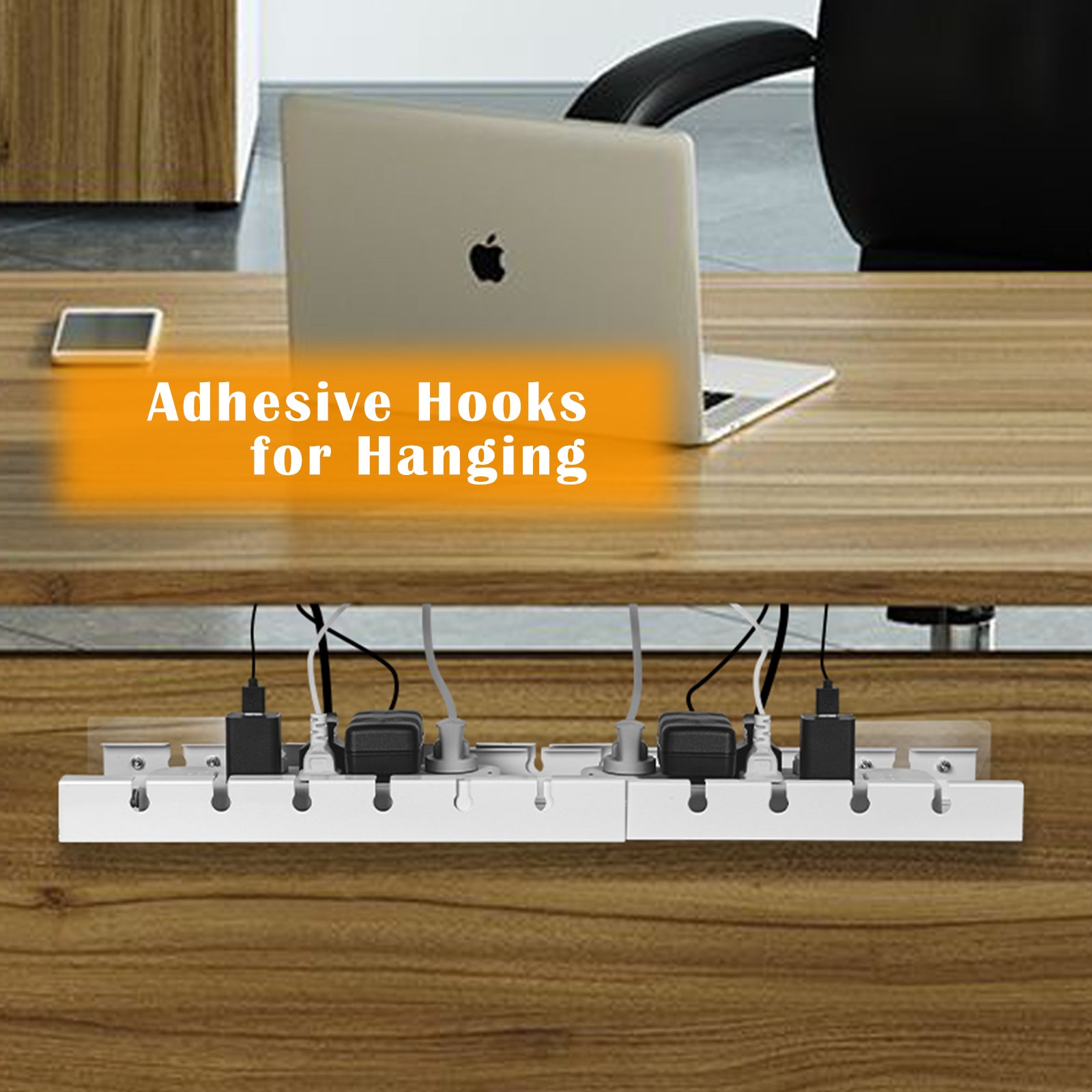 2 Pack Extendable Under Desk Cable Management Tray - No Drill Cord Organizer with Clamps