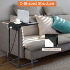 2-Pack C-Shaped Side Tables with Charging Station, USB & Power Outlet Sofa End Tables, Black