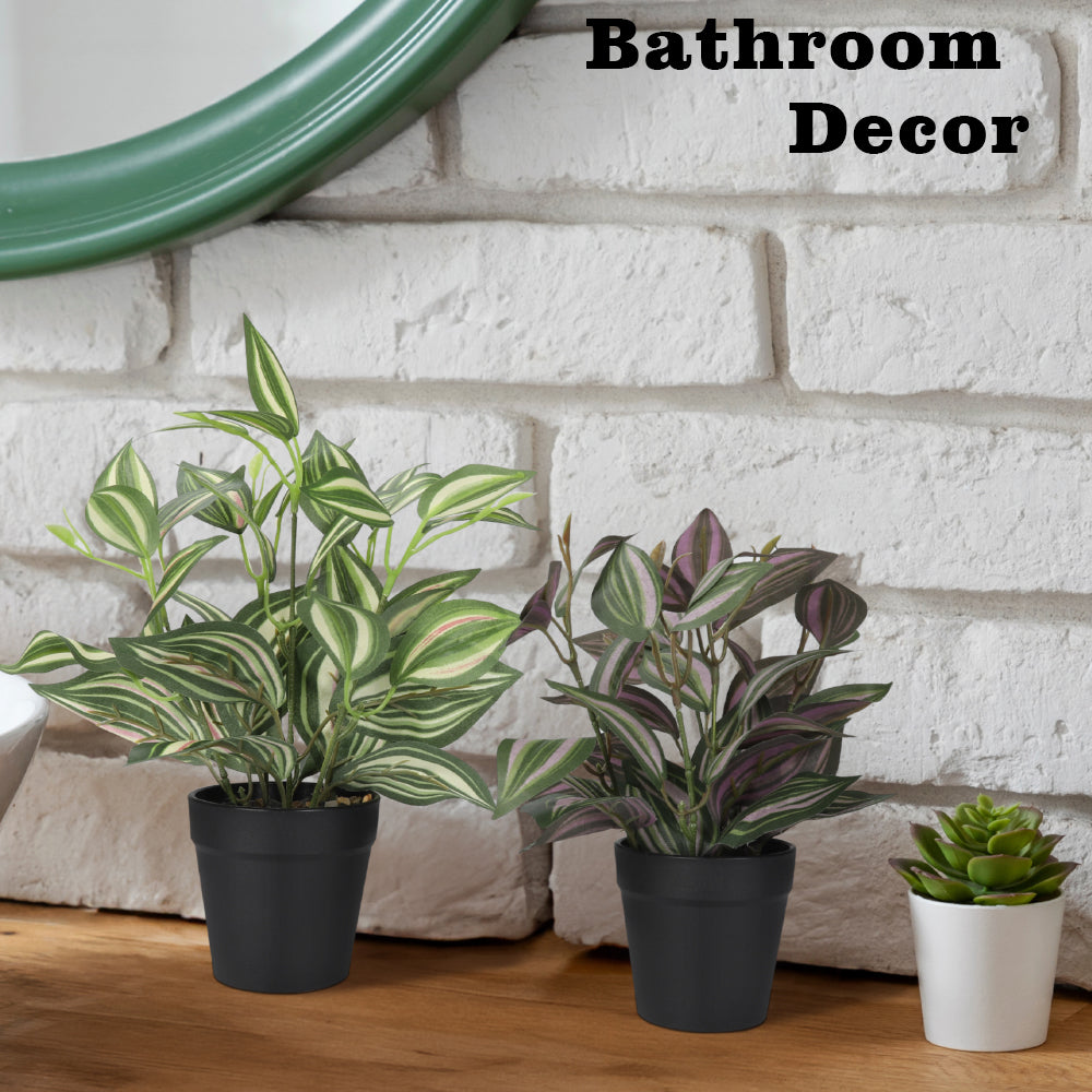 2-Pack Artificial Potted Plants, Mini Plastic Faux Flower Greenery for Living Room Bedroom Office & Desktop Decoration