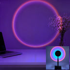 Rainbow sunset lights. Decorative light, photo light, ambient light. 1pcs sunset projection light, 360 degree rotating sunset projection floor lamp, romantic LED rainbow ambient night light for bedroom living room party bar store, USB charging.