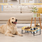 Bamboo Elevated Pet Feeder with Stainless Steel Bowls for Medium and Large Dogs, Non-Slip Natural Wood Finish Raised Stand