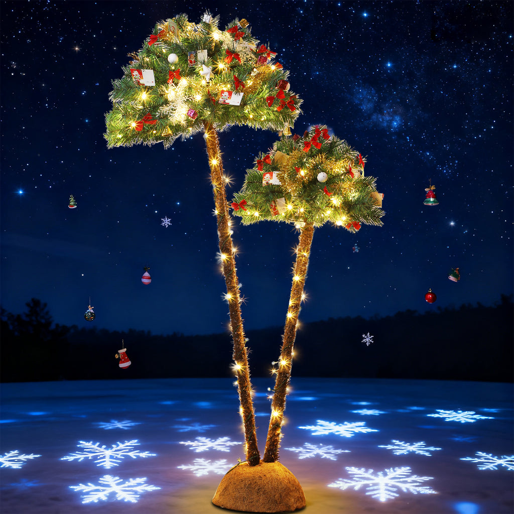 Artificial Christmas Palm Tree - Double-Trunk Lighted Tropical Xmas Trees