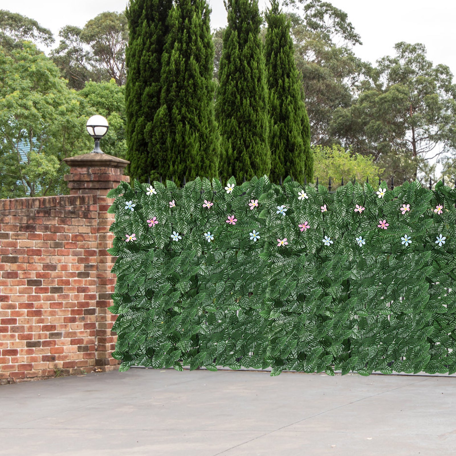 12.6inch x 16.5inch Artificial Ivy Fence-Dark Leaves (24pieces) - Faux Vine Privacy Screen with Flowers for Balcony & Deck