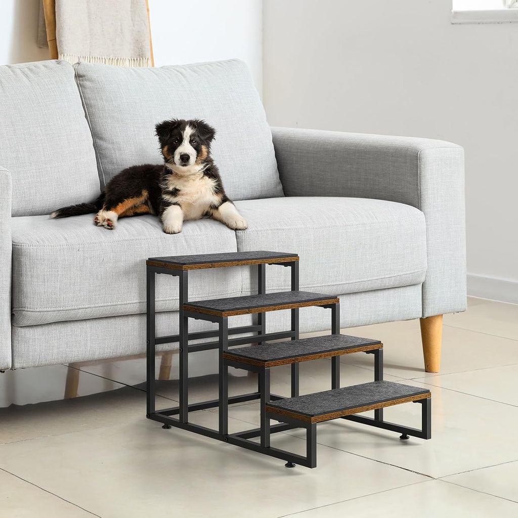 4-Step Pet Stairs for High Beds - Dog Stairs/Steps for Small to Medium Dogs, Cats & Puppies, Brown