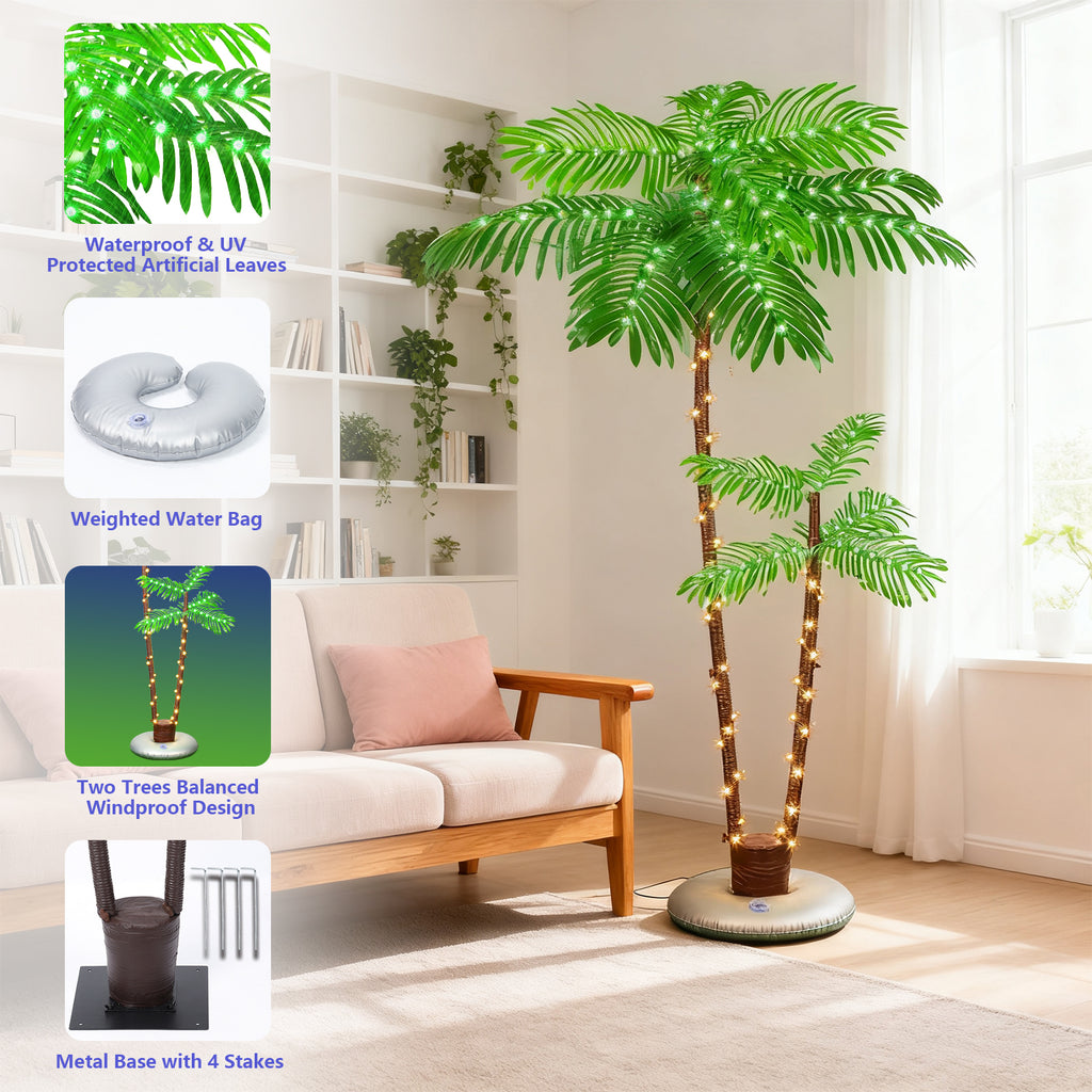 6FT Lighted Artificial Palm Tree - Tropical Light Up Tree with Warm White LEDs