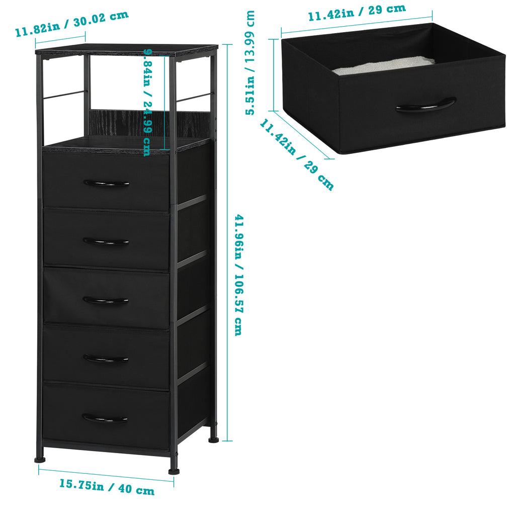 Black Fabric Dresser with 5 Drawers - Sturdy Steel Frame & Wood Top, Multi-Use Organizer