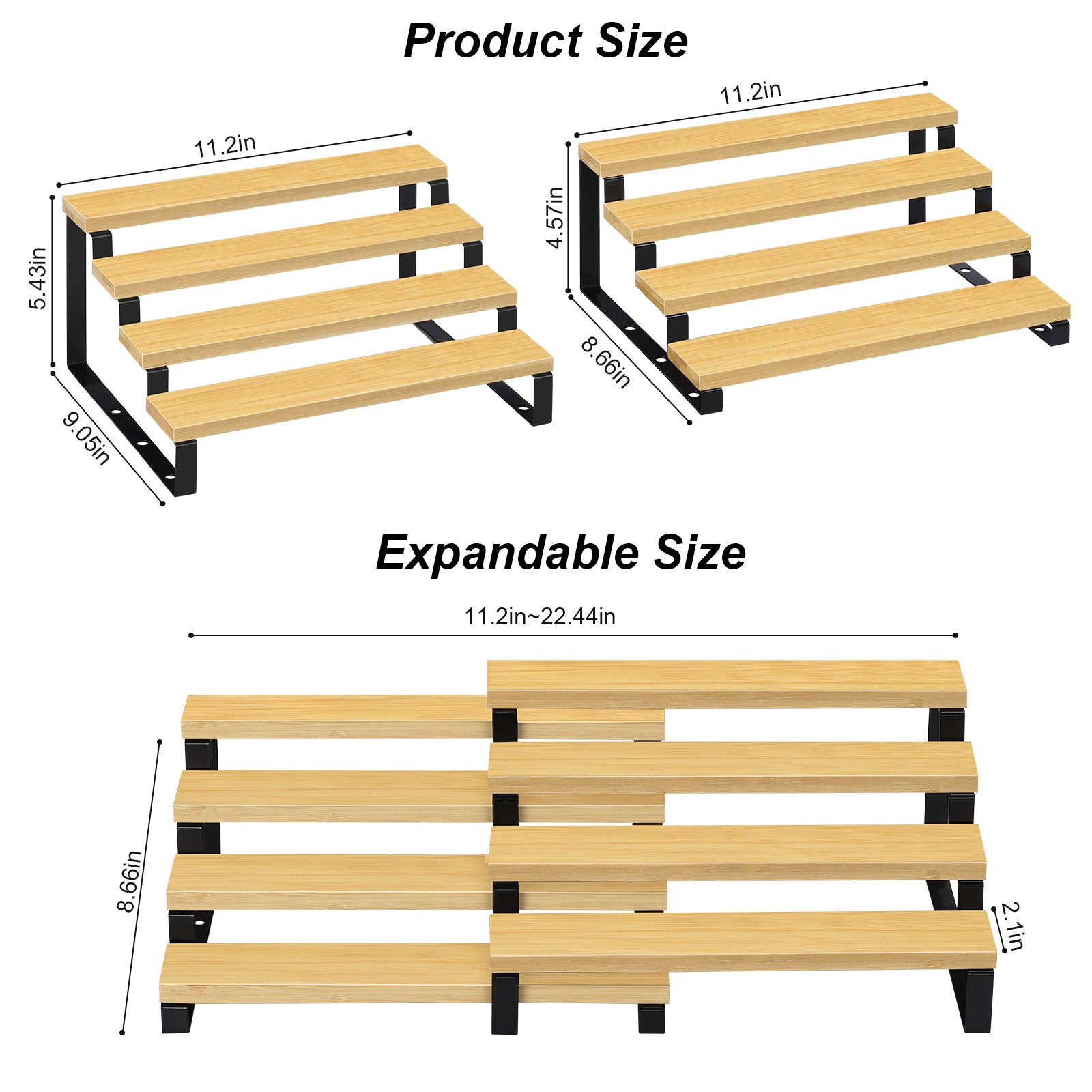 Heavy-Duty Bamboo Step Shelf Organizer | Expandable 3-to-4 Tier Spice Rack for Pantry & Countertop