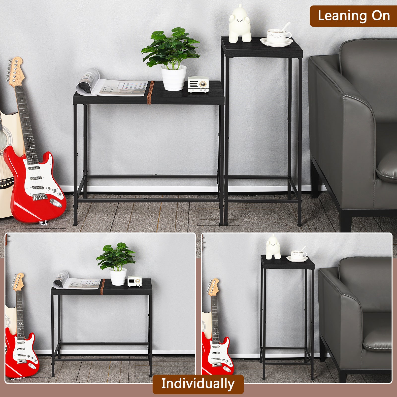 Small Entryway Table Skinny Console Table for Hallway Living Room Table Set of 2 Wood Black Modern Night Stand for Dorm Office Bedroom