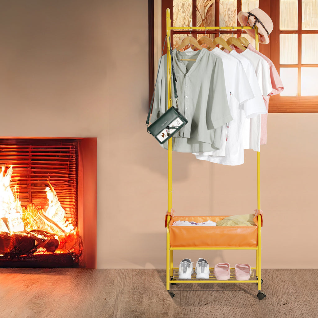 Gold Rolling Garment Rack - Heavy Duty Clothing Rack with Shelves & Side Hooks