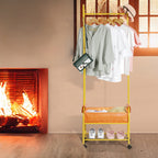 Gold Rolling Garment Rack - Heavy Duty Clothing Rack with Shelves & Side Hooks
