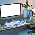 3-Piece Sci-Fi Space Station Desk Mat Set, Futuristic Galactic Mouse Pad & Cup Mat for Home Office