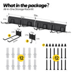 Garden Tool Organizer Wall Mount Garage Storage Rack 7Pcs, Heavy Duty Garage Organization System for Shovels, Ladders, Chairs, Trimmers, Hoses