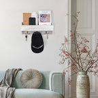 Wall Mount Shelf with 3 Hooks Storage Organizer for Kitchen Entryway Bedroom Bathroom