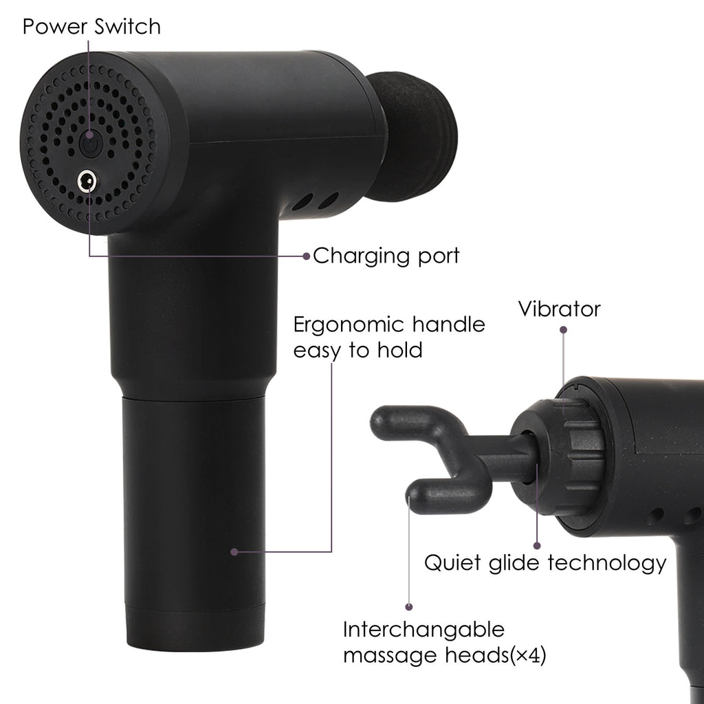 Deep Tissue Massage Gun with 4 Heads & 4 Speeds, Portable Percussion Muscle Massager for Pain Relief & Recovery