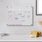 Acrylic Magnetic Dry Erase Board - Adhesive Calendar Planner Boards for Fridge and Wall, Includes 6 Magnetic Markers (3 Colors), Pen Holder, Clean Cloth, and Self-Adhesive Wall Hooks