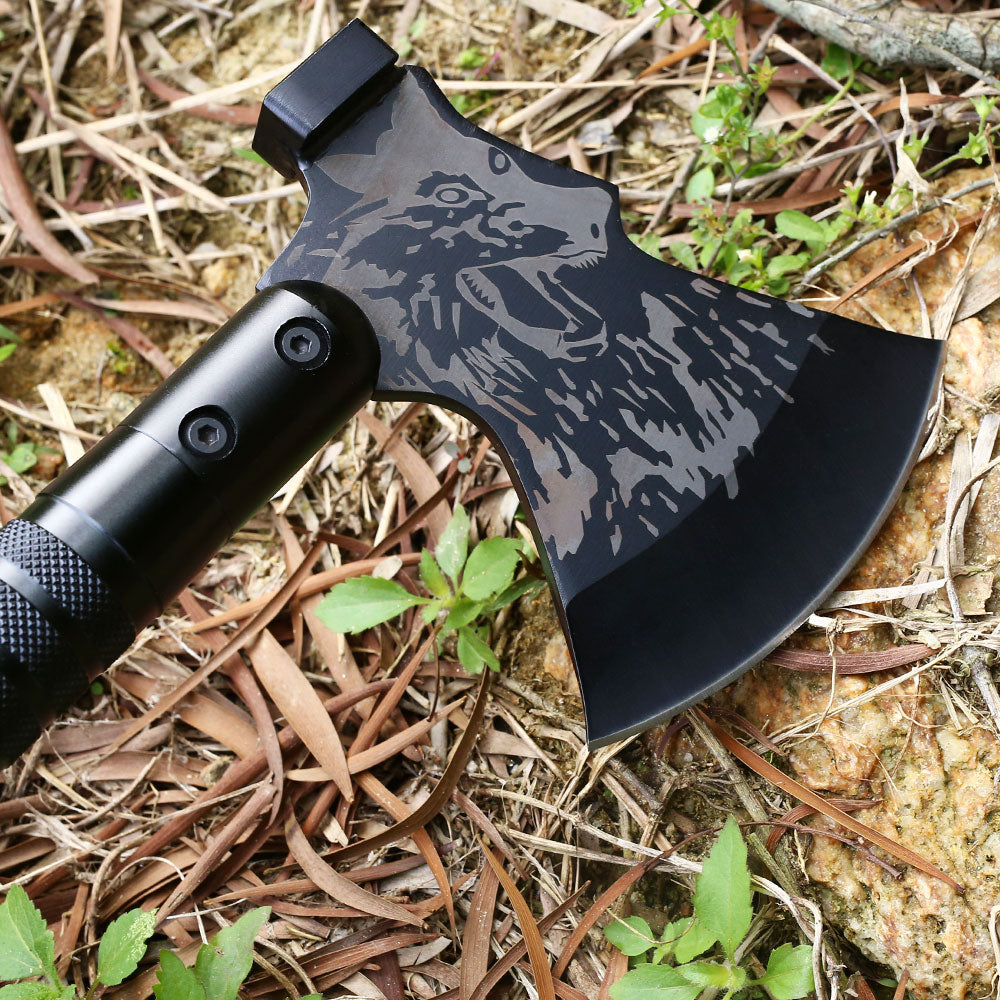 22-Inch Survival Axe Multitool, Folding Tactical Hatchet with Hammer, Flashlight, Compass and Flint for Camping and Hunting,