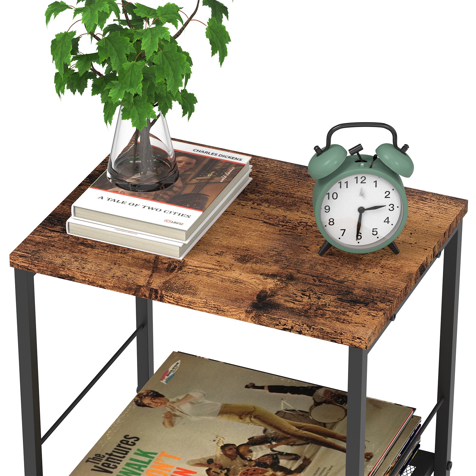 3-Level Turntable Console and Vinyl Storage Display, Matte Black