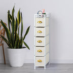 5-Tier Narrow Beige Dresser - Tall Slim Fabric Storage Cabinet for Living Room & Gaps