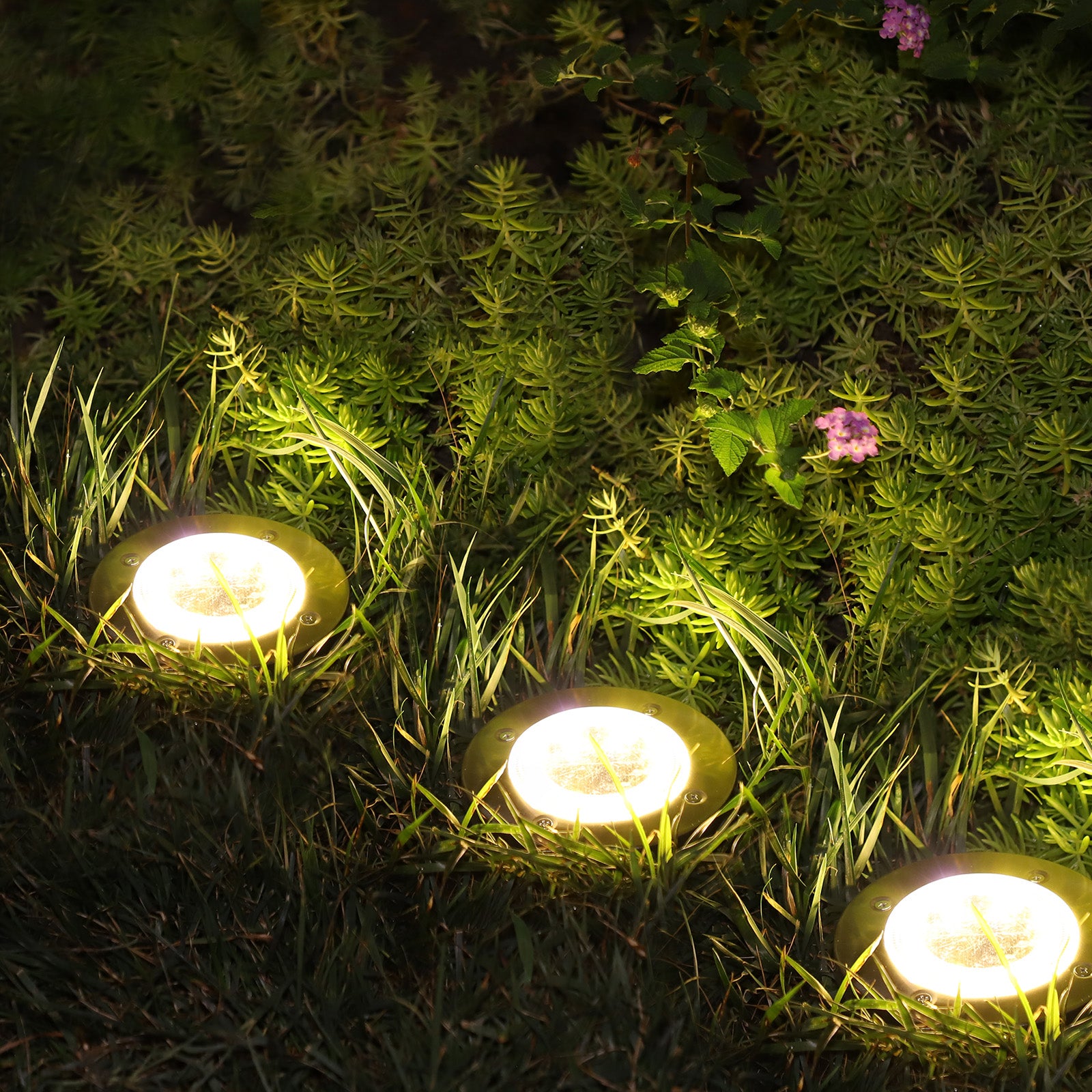 8 Pack Solar Ground Lights, 8 LED Warm White Solar Disk Lights, Waterproof Outdoor Landscape Lighting for Garden, Pathway, Lawn, Yard & Driveway
