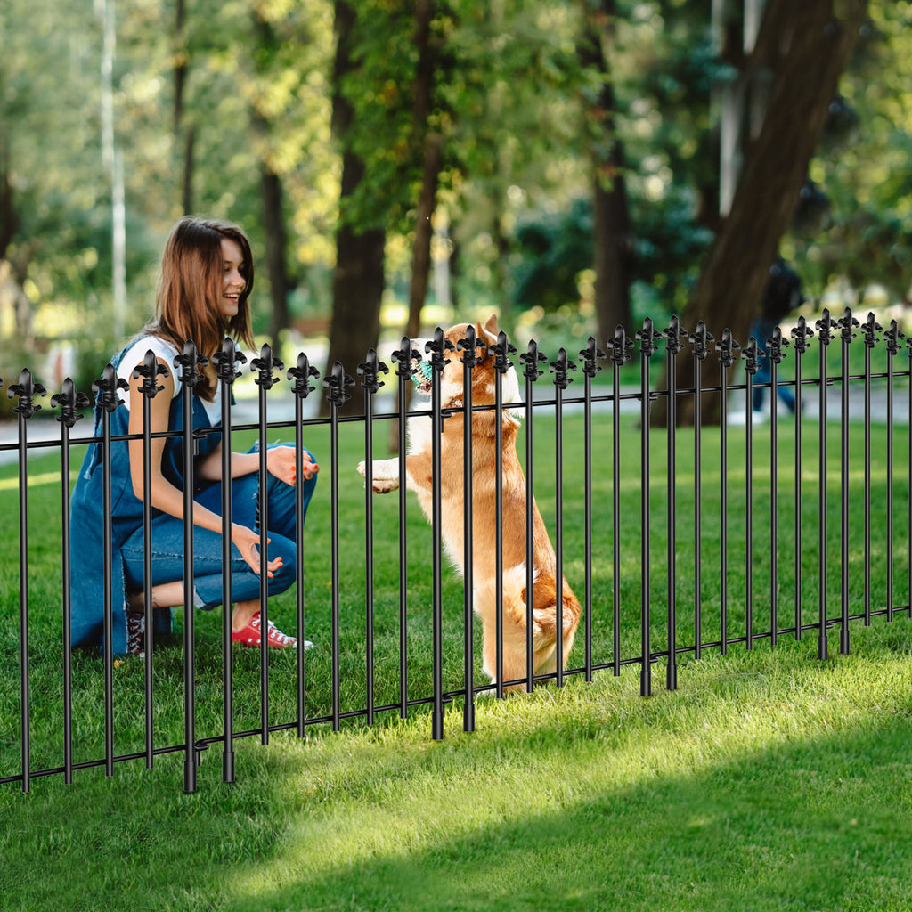10 decorative garden fence, total length 10 feet (long) x 24 inches (high), animal barrier frame, rust-proof metal wire section edge fence panel, suitable for outdoor terrace garden courtyard