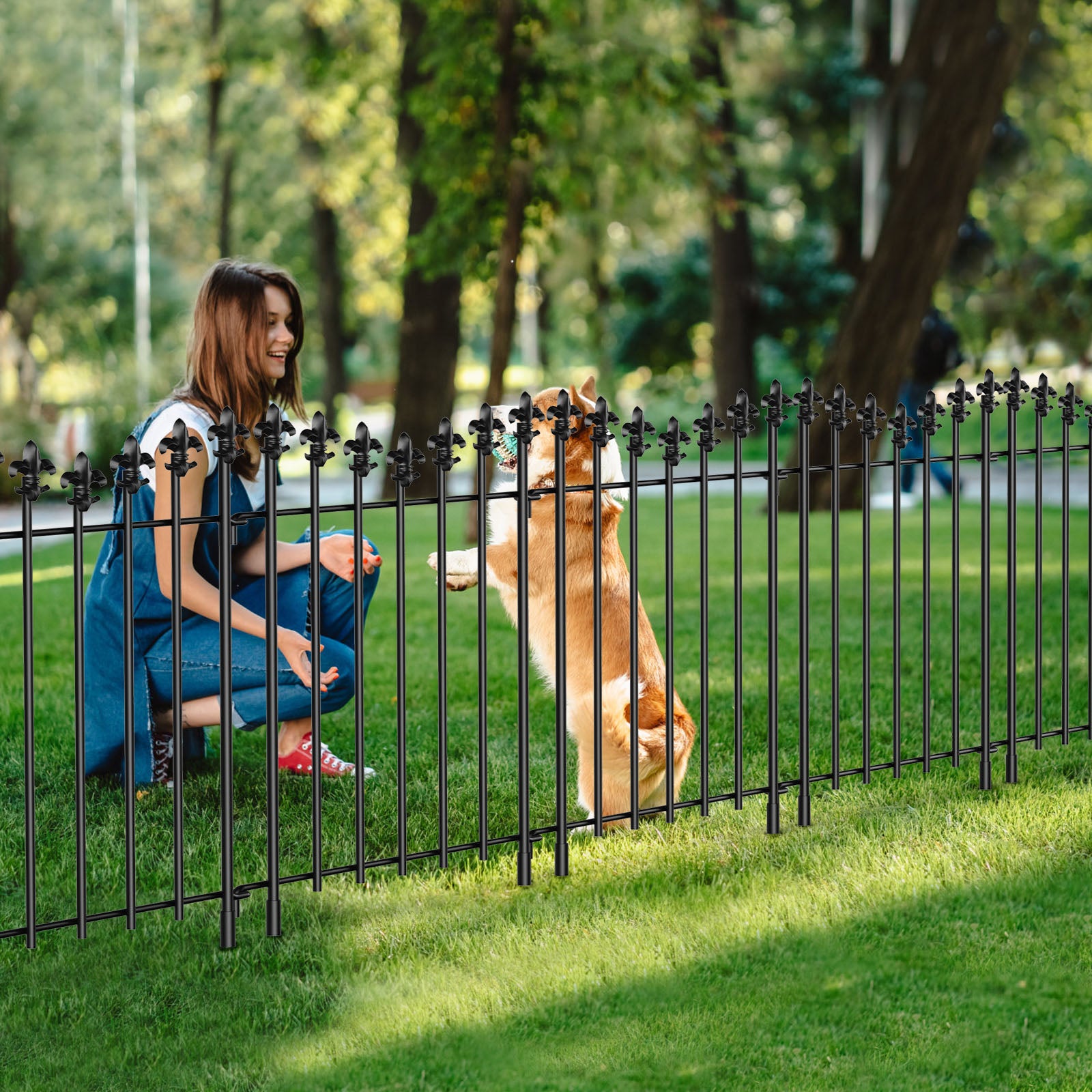 10 decorative garden fence, total length 10 feet (long) x 24 inches (high), animal barrier frame, rust-proof metal wire section edge fence panel, suitable for outdoor terrace garden courtyard