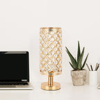 Luxury Gold K9 Crystal Table Lamp, Modern Decorative Nightstand Lamp with Hollow Metal Base for Bedroom