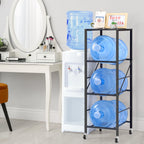 3-Tier Heavy Duty 5-Gallon Water Jug Storage Rack with Top Shelf and Rolling Casters, Black Organizer for Home and Office