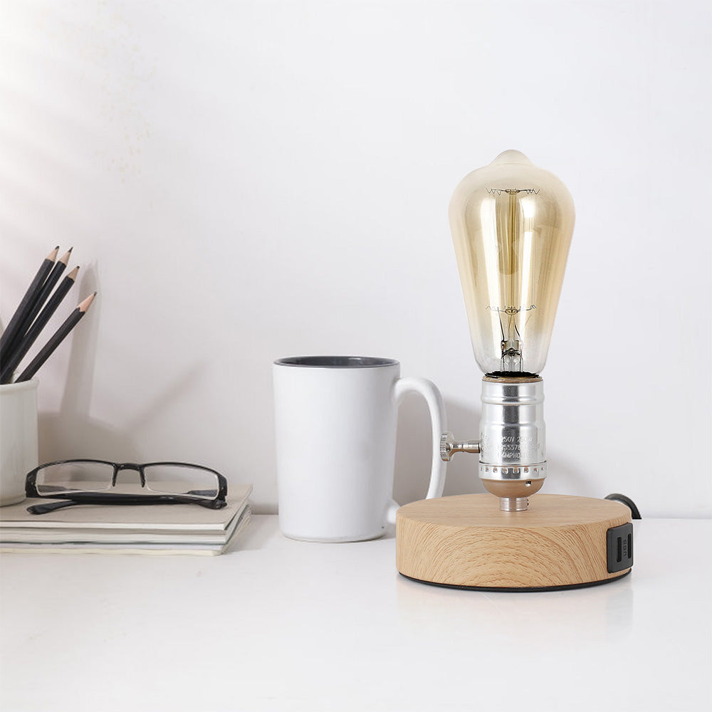Vintage Table Lamps Edison Table Lamp Base with 2 USB Port Industrial Table Lamp USB Small Nightstand Lamp Holder for Table, Bedside, Bedroom E26