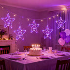 3-Pack Large Hanging Star String Lights, Remote Controlled Multi-Color Window Curtain Lights for Bedroom and Patio,