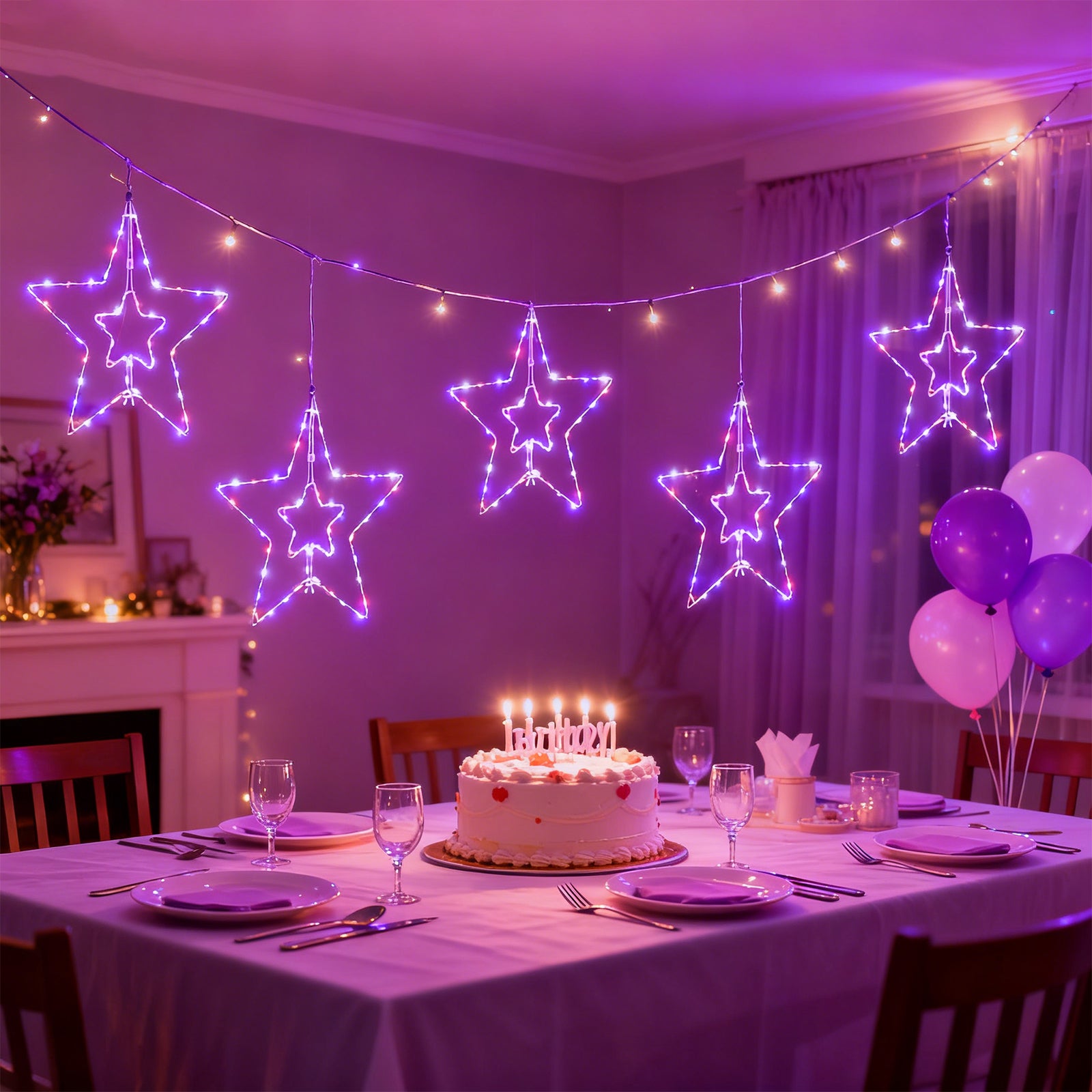 3-Pack Large Hanging Star String Lights, Remote Controlled Multi-Color Window Curtain Lights for Bedroom and Patio,