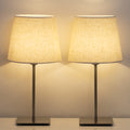 Modern Metal Square Base Nightstand Lamp Set of 2 with Fabric Shades for Bedroom and Office