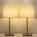 Modern Metal Square Base Nightstand Lamp Set of 2 with Fabric Shades for Bedroom and Office