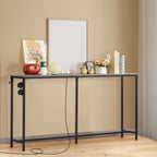 Modern Console Table with Charging Station, Outlet & Hooks - Narrow Long Entryway Table for Living Room, Foyer, Corridor (Skinny Couch Table Behind Sofa)