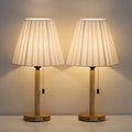 Twin Set of Contemporary White Bedside Lamps with Timber Bases - Minimalist Desk Lighting for Bedrooms, Dorms, and Offices