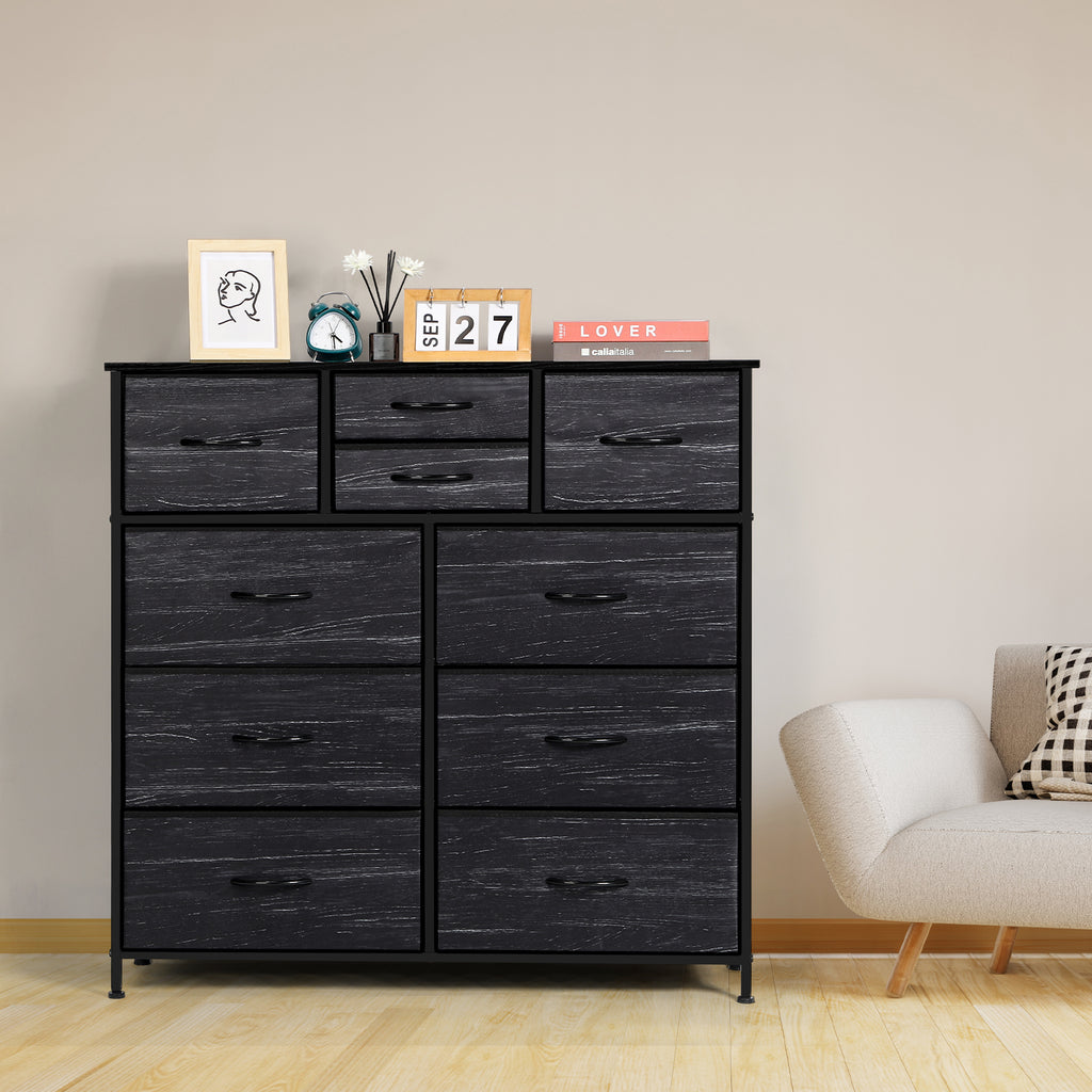 10-Drawer Fabric Storage Dresser - Large Chest of Drawers with Wood Top for Nursery & Entryway
