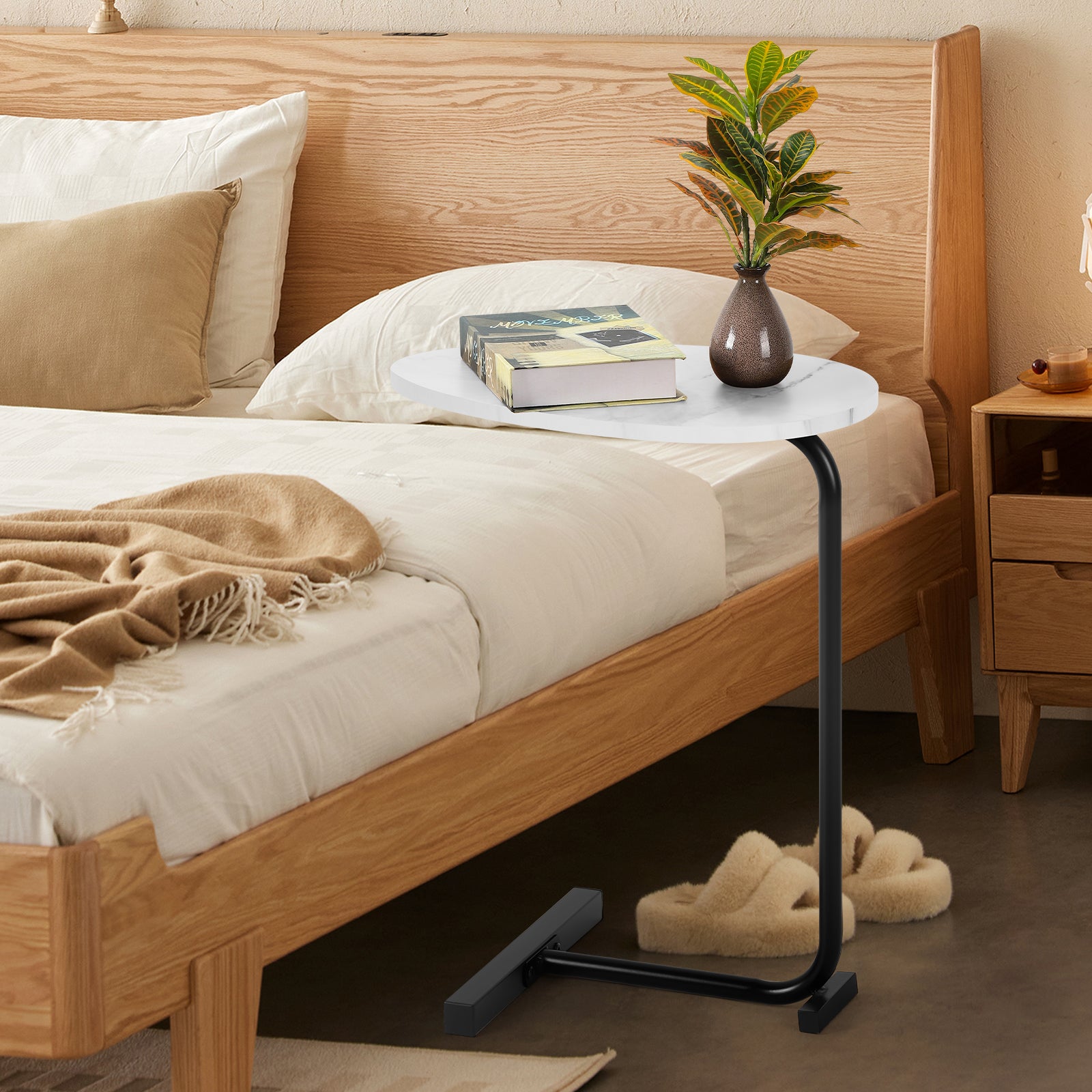 C-shaped sofa and bedside table, built-in imitation marble tabletop metal frame table, small space coffee table