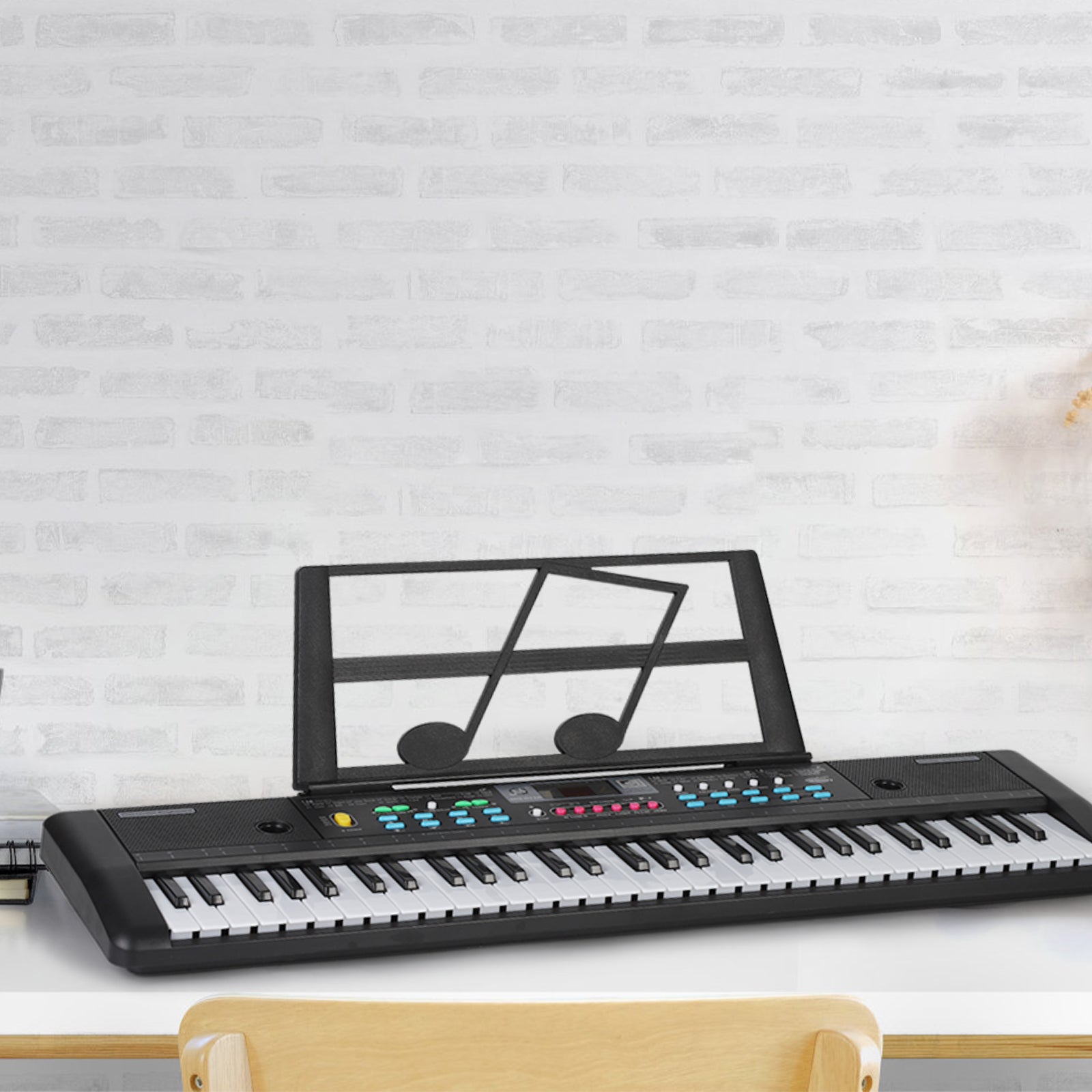 61-Key Portable Electronic Keyboard Piano - Kids Musical Learning Toy with Built-in Speakers & Microphone - Sheet Music Stand Included