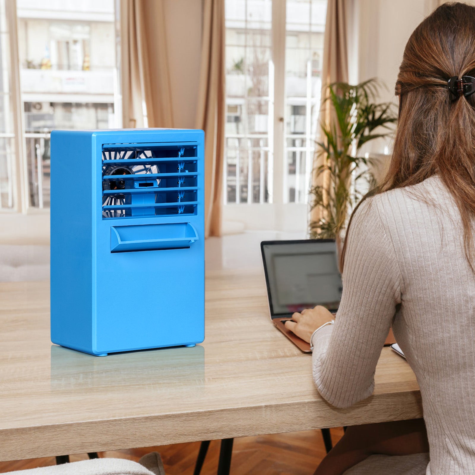 Personal Mini Desktop Air Cooler Fan, 3-Speed Portable Cooling Fan for Office, Study & Bedroom (Blue)