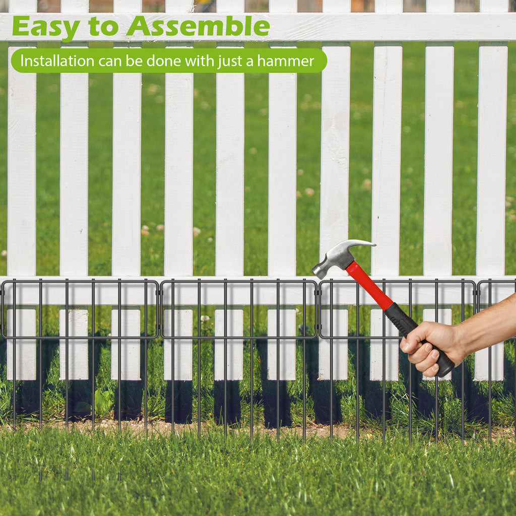 25 Pack Animal Barrier Fence, 17in H x 27ft L Rustproof Metal Garden Border Fence, Decorative Ground Stakes for Dogs, Rabbits, and Outdoor Landscaping