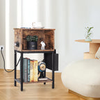 Wide End Table with Charging Station & Storage Pocket - Industrial Sofa Side Table for Living Room