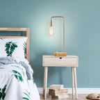 Gold Industrial Pipe Table Lamp Set with Wood Base (Set of 2)， Elegant Steampunk Desk Lights.
