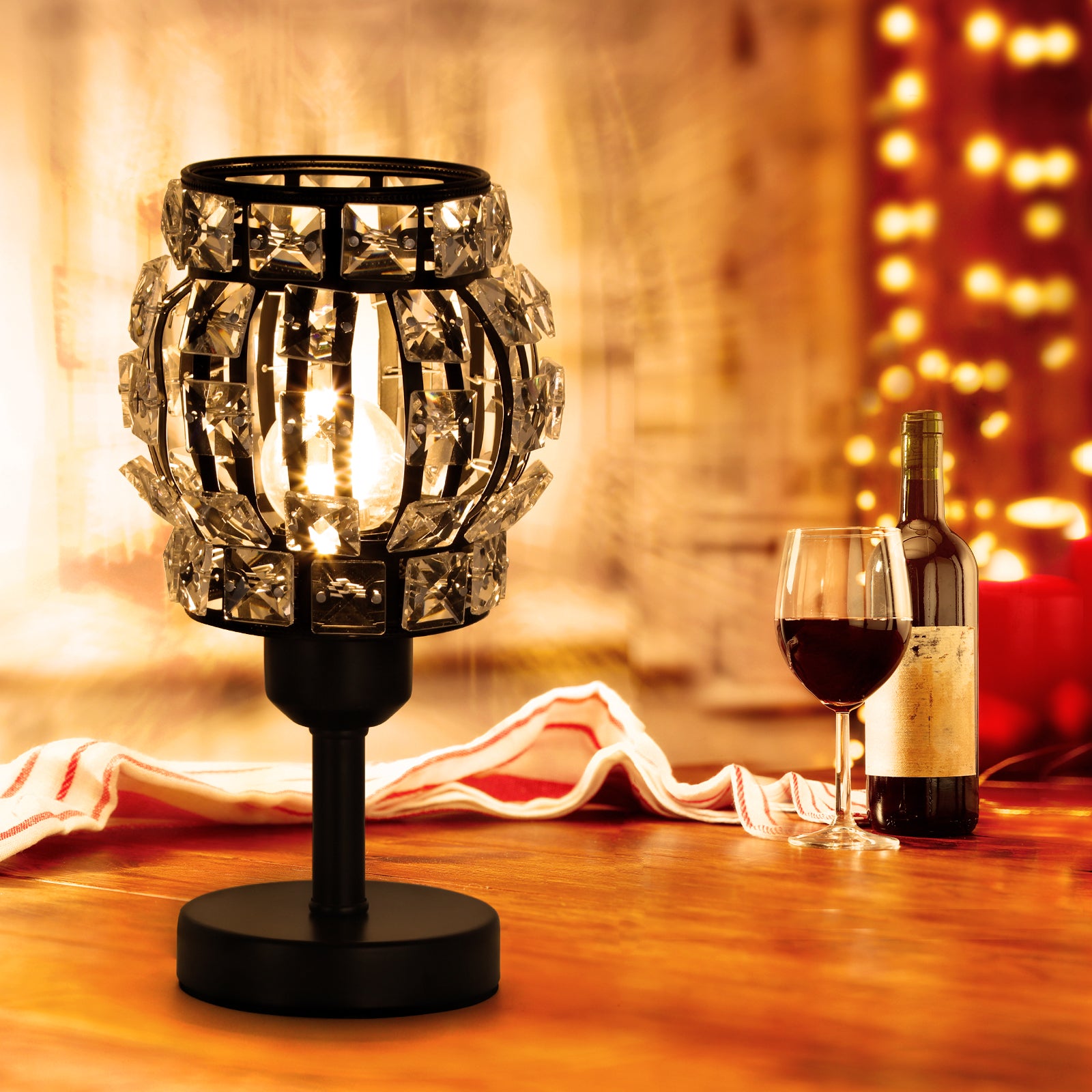 Pair of Petite Onyx Crystal Nightstand Lights with Refined Glass Shades and Robust Metallic Foundations for Lounges and Guest Rooms (Bulbs Excluded)