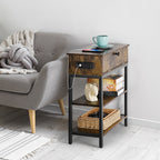 Nightstand with Charging Station & Flip Door, Rustic Side Table with USB Ports for Small Spaces