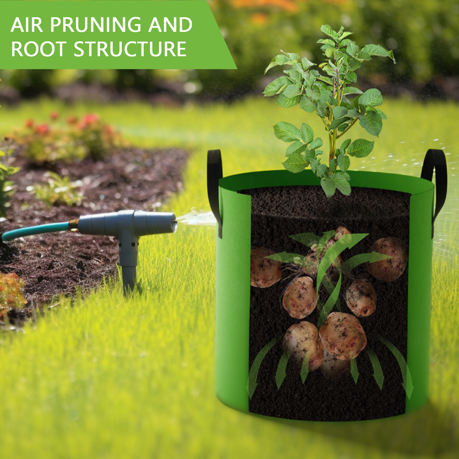 4-Pack Green Non-Woven Planting Containers with Observation Flap, Heavy Duty Aeration Pots with Reinforced Handles for Garden Vegetables and Flowers