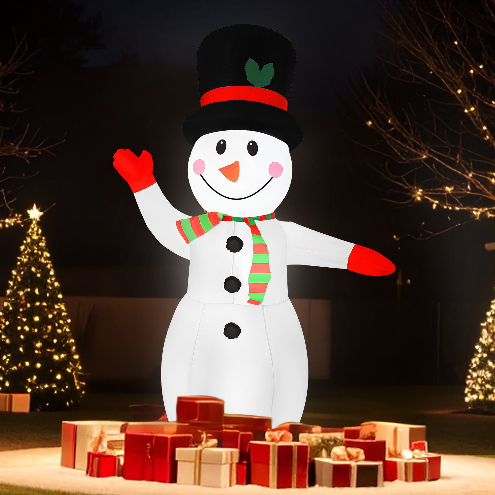 8FT Giant Christmas Inflatable Snowman with Waving Arm & LED Lights, Outdoor Winter Yard Decor