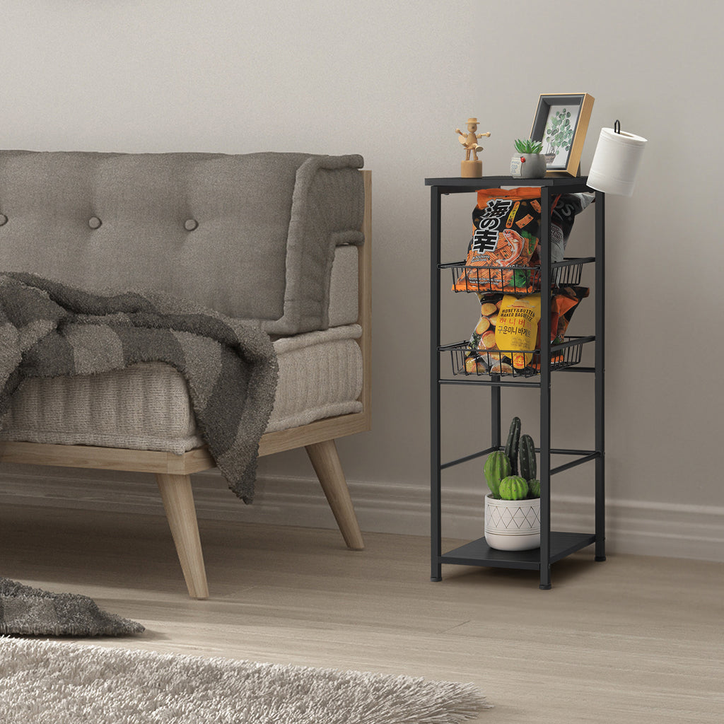 4-Tier Multi-Purpose Black Storage Unit with Sliding Drawers for Bathroom, Kitchen, and Pantry Organization