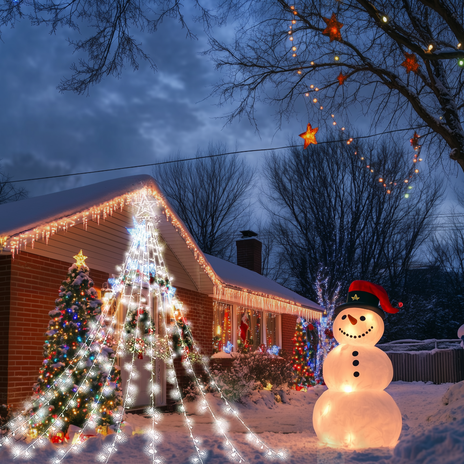 Remote Control Waterfall String Lights - Plug-in White LED Meteor Shower Lights for Outdoor Decor